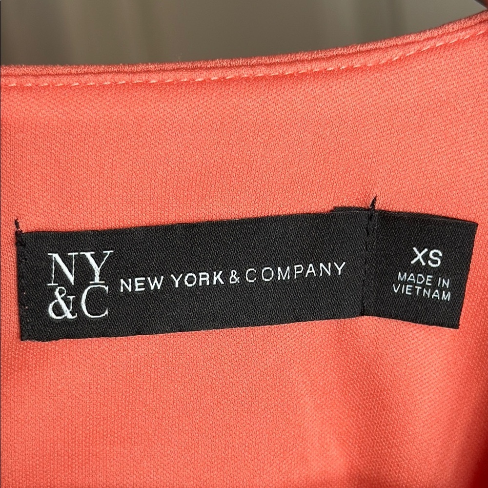 New York & Co Soft Orange Belted V-Neck Classic Midi Dress XS Career Chic New - Picture 11 of 17